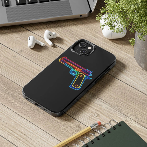 Neon Rainbow Gun Tough Phone Case – Bold Retro Vaporwave Aesthetic LavenderCeleste