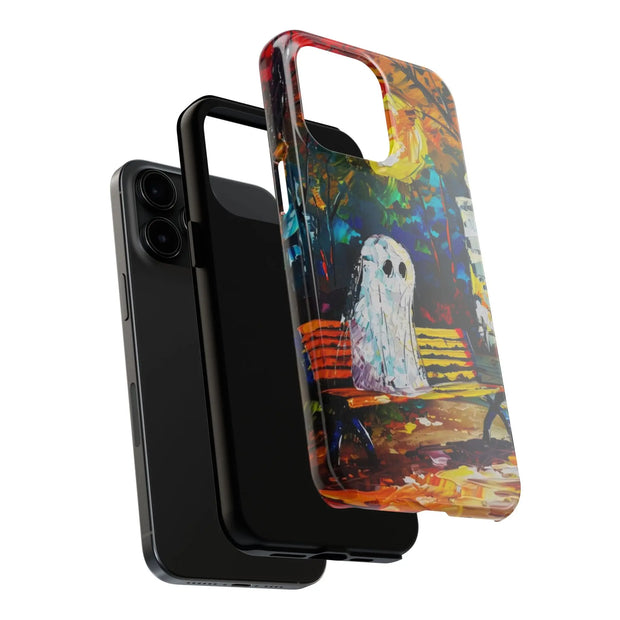 Lonely Ghost Tough Phone Case – Abstract Fall Park Bench Painting