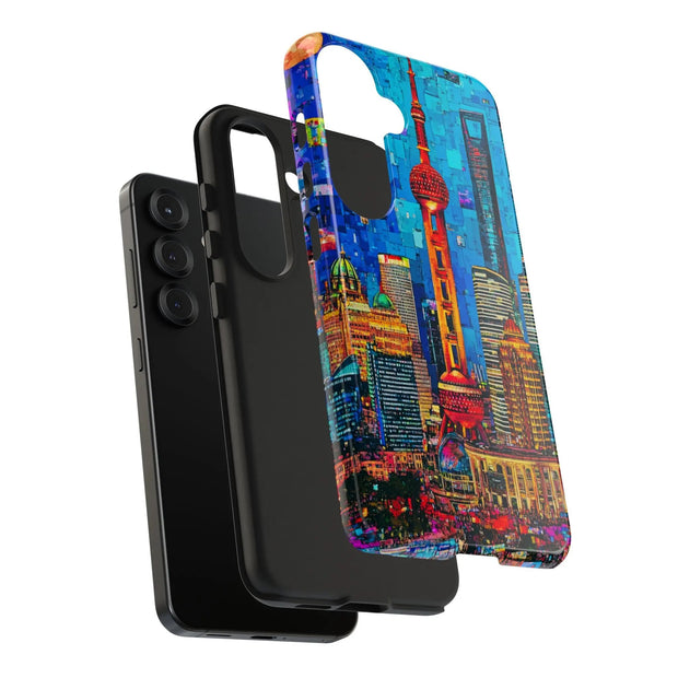 Shanghai Skyline Collage Pop Art Tough Phone Case LavenderCeleste