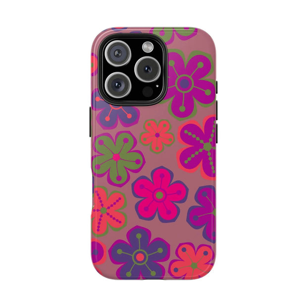 Retro Neon Groovy Flowers Tough Phone Case – 70s Psychedelic Floral Pattern Printify