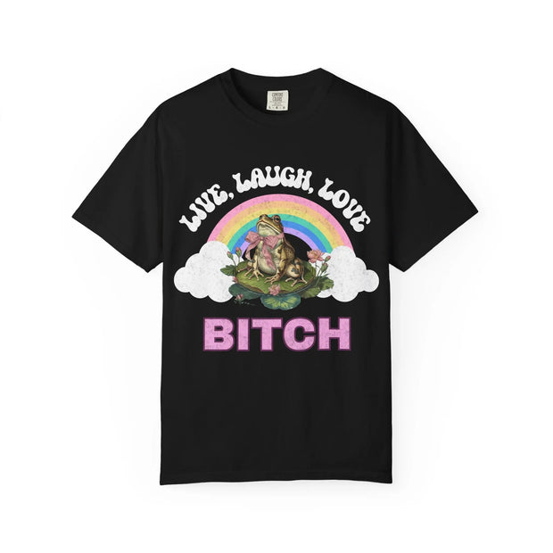 Live Laugh Love Bitch Frog Shirt – Funny Cottagecore Rainbow Design