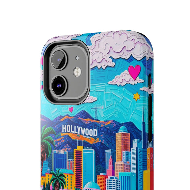 Los Angeles Hollywood Skyline Tough Phone Case – Vibrant Pop Art City Design - LavenderCeleste