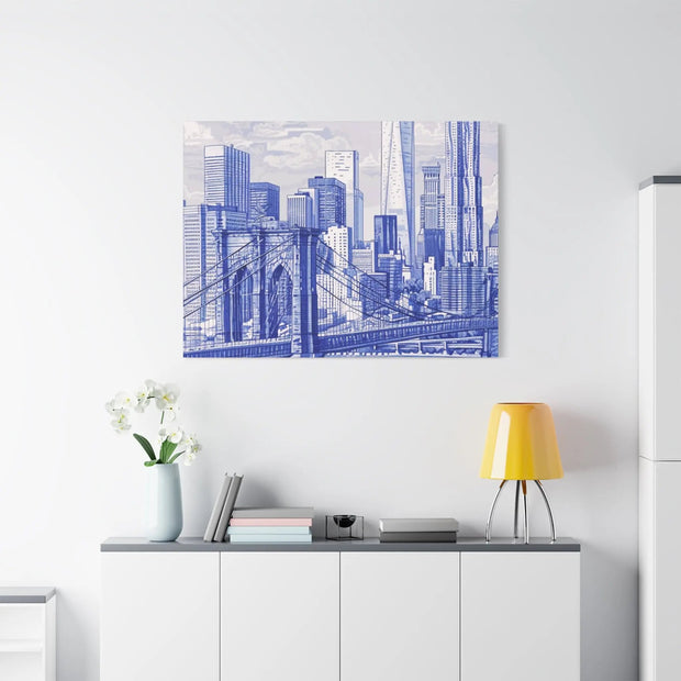 New York City Toile Art – Blue Scenic Skyline Matte Canvas Printify