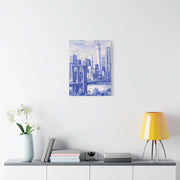 New York City Toile Art – Blue Scenic Skyline Matte Canvas LavenderCeleste