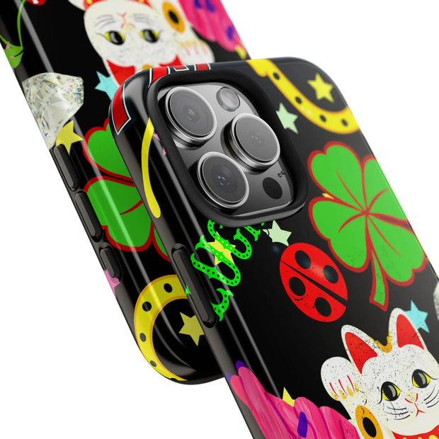 Lucky Symbols Tough Phone Case – 777 Dice Rainbow Maneki Neko Design - LavenderCeleste