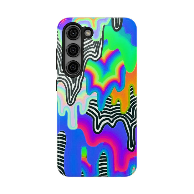 Trippy Technicolor Drip Retro Tough Phone Case LavenderCeleste