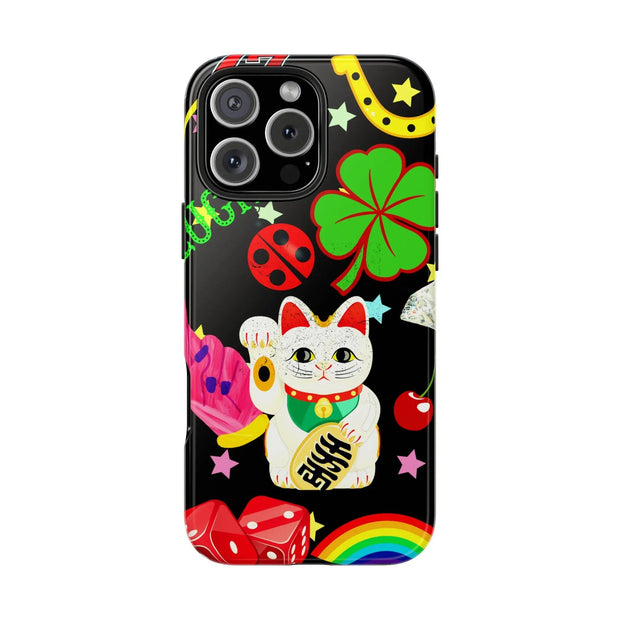 Lucky Symbols Tough Phone Case – 777 Dice Rainbow Maneki Neko Design - LavenderCeleste