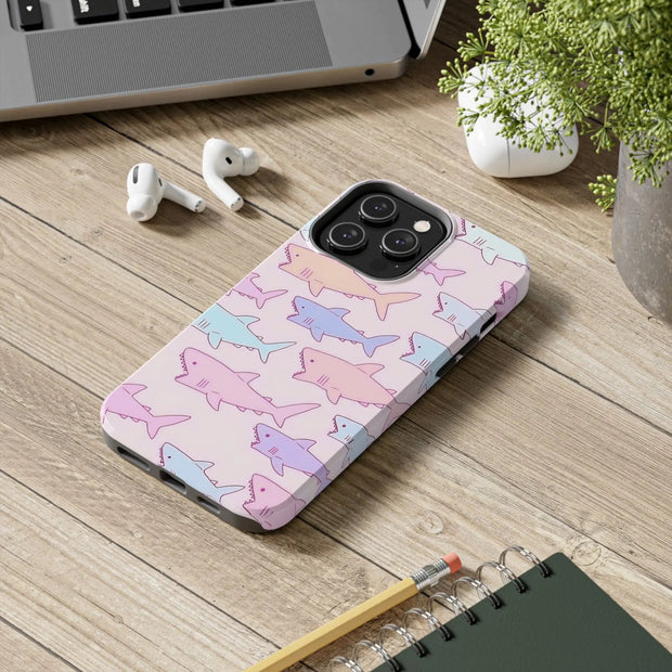 Pastel Shark Pattern Tough Phone Case Printify