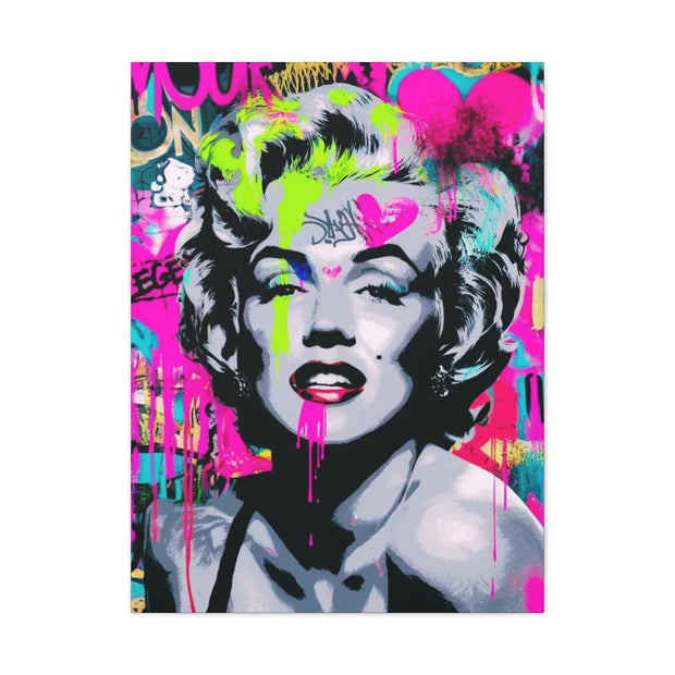 Marilyn Monroe Graffiti Matte Canvas – Neon Pop Art Street Style Wall Decor - LavenderCeleste