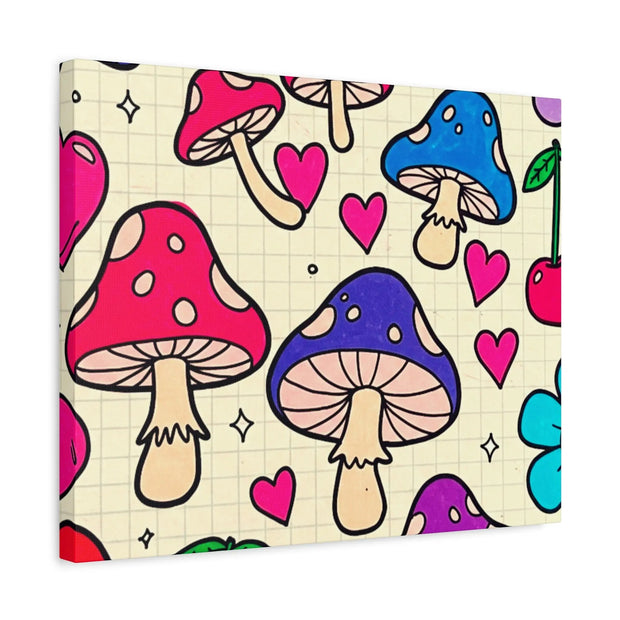 Kawaii Mushroom Cherry Flower Matte Canvas Print LavenderCeleste