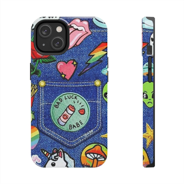 Retro Kidcore Denim Patch Tough Phone Case LavenderCeleste