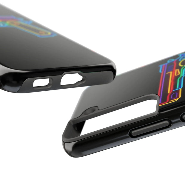 Neon Rainbow Gun Tough Phone Case – Bold Retro Vaporwave Aesthetic LavenderCeleste