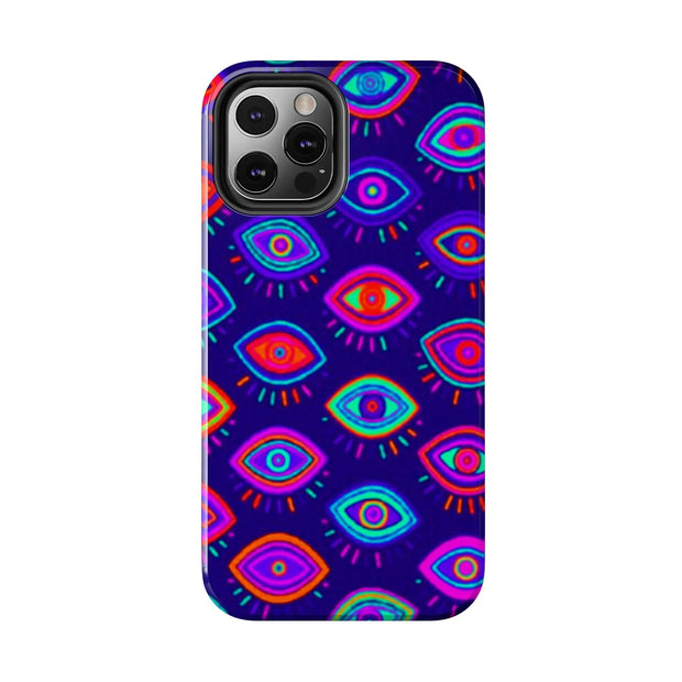 Trippy Neon Evil Eye Protective Tough Phone Case LavenderCeleste