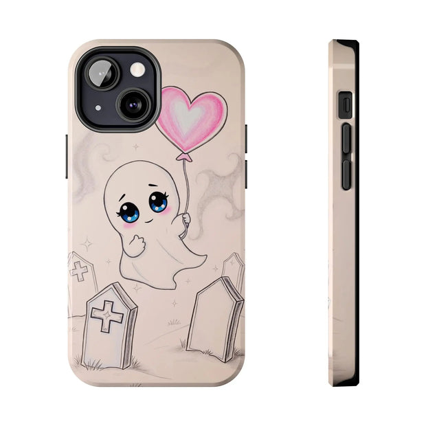 Sad Ghost with Heart Balloon Kawaii Tough Phone Case LavenderCeleste