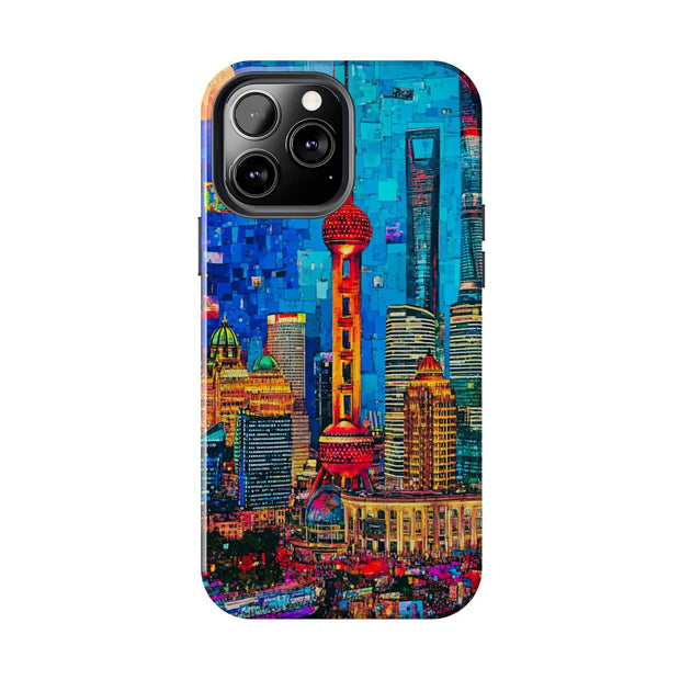 Shanghai Skyline Collage Pop Art Tough Phone Case LavenderCeleste
