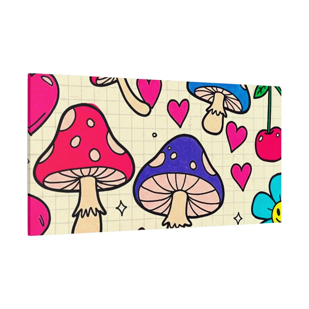 Kawaii Mushroom Cherry Flower Matte Canvas Print LavenderCeleste