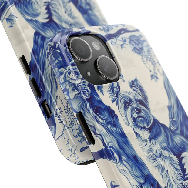 Yorkie Blue Toile de Jouy Aesthetic Tough Phone Case LavenderCeleste