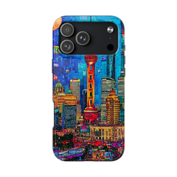 Shanghai Skyline Collage Pop Art Tough Phone Case LavenderCeleste