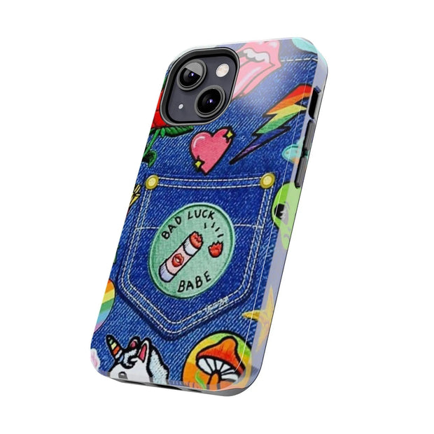 Retro Kidcore Denim Patch Tough Phone Case LavenderCeleste