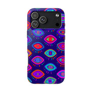 Trippy Neon Evil Eye Protective Tough Phone Case LavenderCeleste