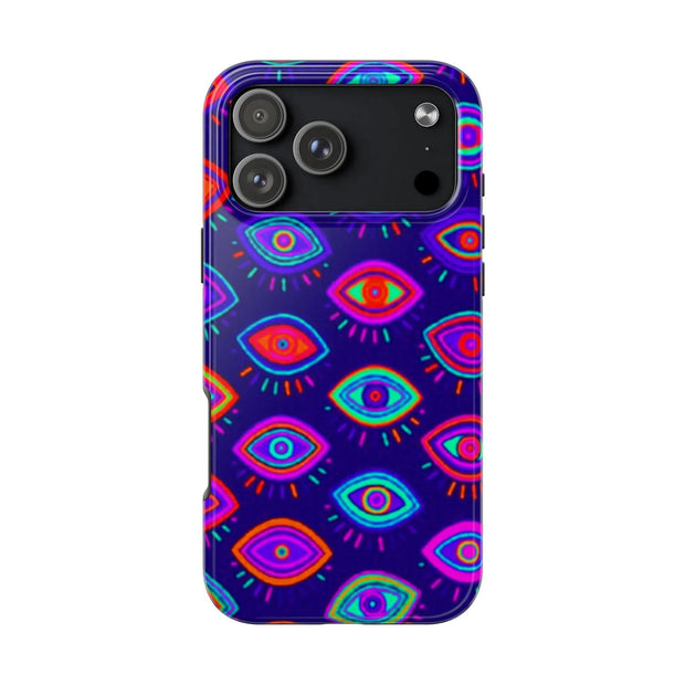 Trippy Neon Evil Eye Protective Tough Phone Case LavenderCeleste