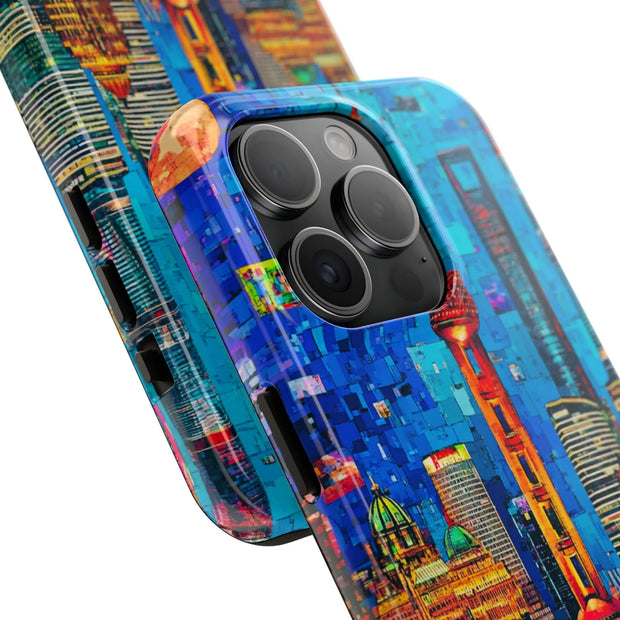 Shanghai Skyline Collage Pop Art Tough Phone Case LavenderCeleste
