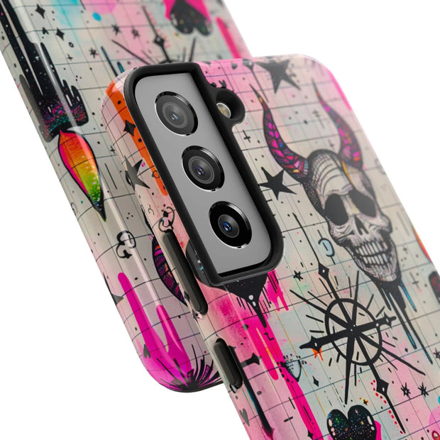 Skull Occult Neon Drip Pastel Goth Tough Phone Case LavenderCeleste