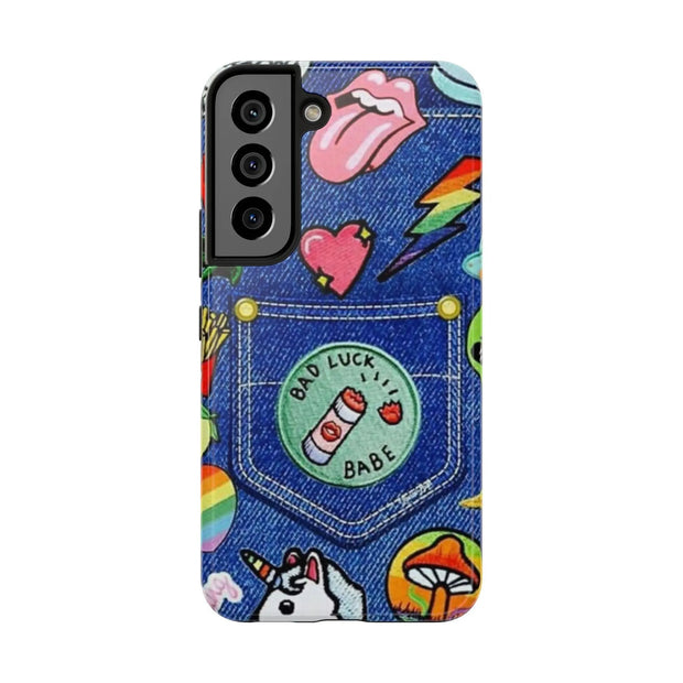 Retro Kidcore Denim Patch Tough Phone Case LavenderCeleste