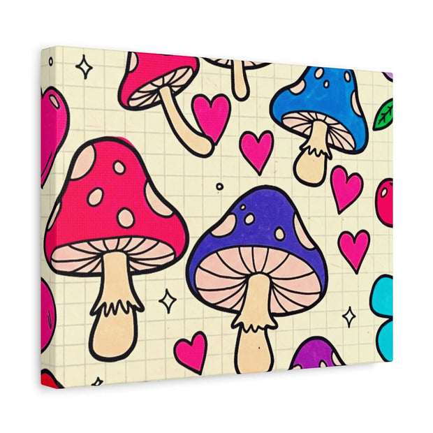 Kawaii Mushroom Cherry Flower Matte Canvas Print LavenderCeleste