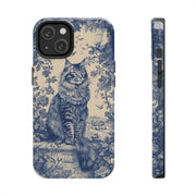 Maine Coon Toile Tough Phone Case – Vintage Blue Floral Cat Pattern - LavenderCeleste
