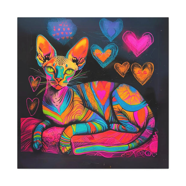 Neon Sphynx Love Pop Art Matte Canvas Wall Art LavenderCeleste