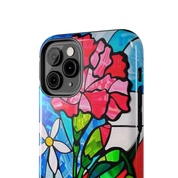 January Carnation Stained Glass Birth Flower Tough Phone Case