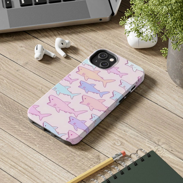 Pastel Shark Pattern Tough Phone Case Printify