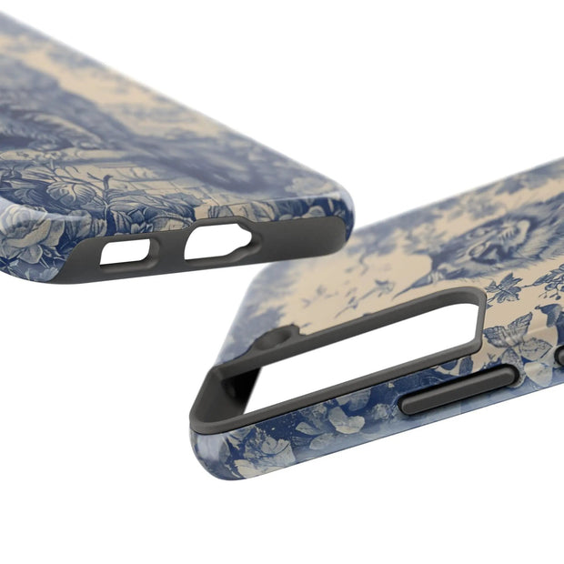 Maine Coon Toile Tough Phone Case – Vintage Blue Floral Cat Pattern - LavenderCeleste