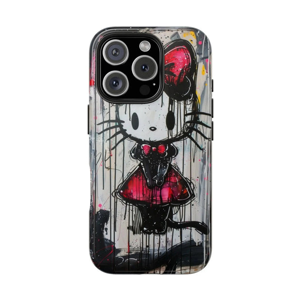 Goth Bow Cat Graffiti Pop Art Tough Phone Case LavenderCeleste