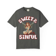 Sweet & Sinful Angel Devil Retro Comfort Colors Tee LavenderCeleste