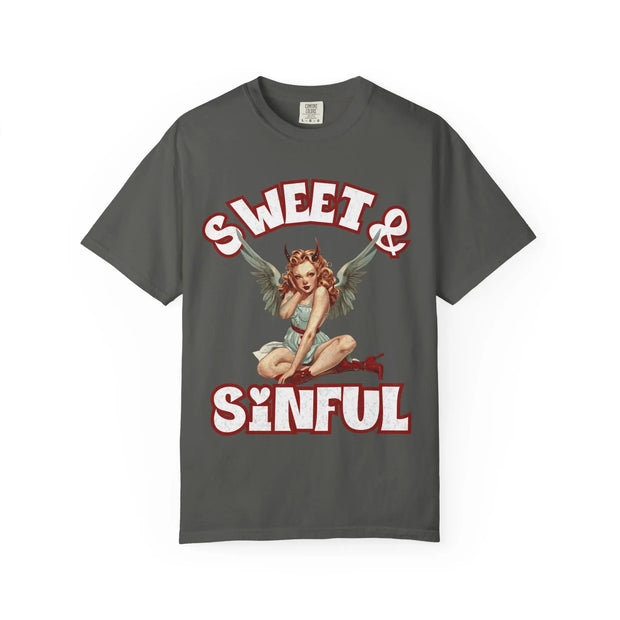 Sweet & Sinful Angel Devil Retro Comfort Colors Tee LavenderCeleste