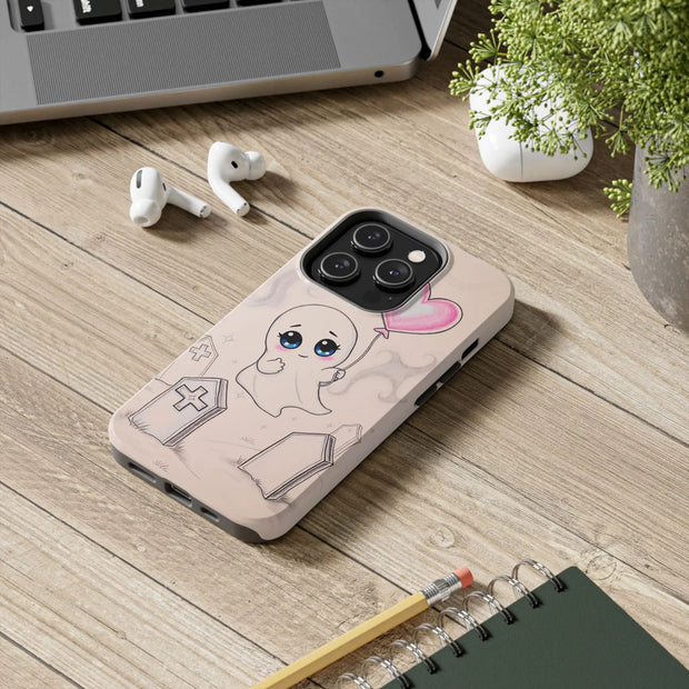 Sad Ghost with Heart Balloon Kawaii Tough Phone Case LavenderCeleste