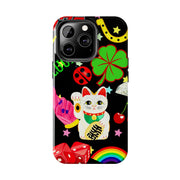 Lucky Symbols Tough Phone Case – 777 Dice Rainbow Maneki Neko Design - LavenderCeleste
