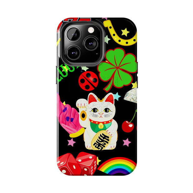 Lucky Symbols Tough Phone Case – 777 Dice Rainbow Maneki Neko Design - LavenderCeleste