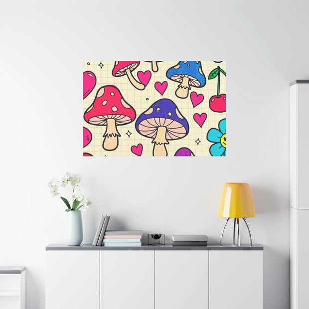 Kawaii Mushroom Cherry Flower Matte Canvas Print LavenderCeleste
