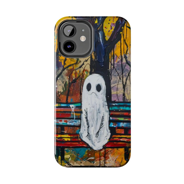 Sad Ghost on Park Bench Abstract Art Phone Case LavenderCeleste