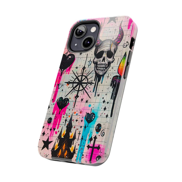 Skull Occult Neon Drip Pastel Goth Tough Phone Case LavenderCeleste