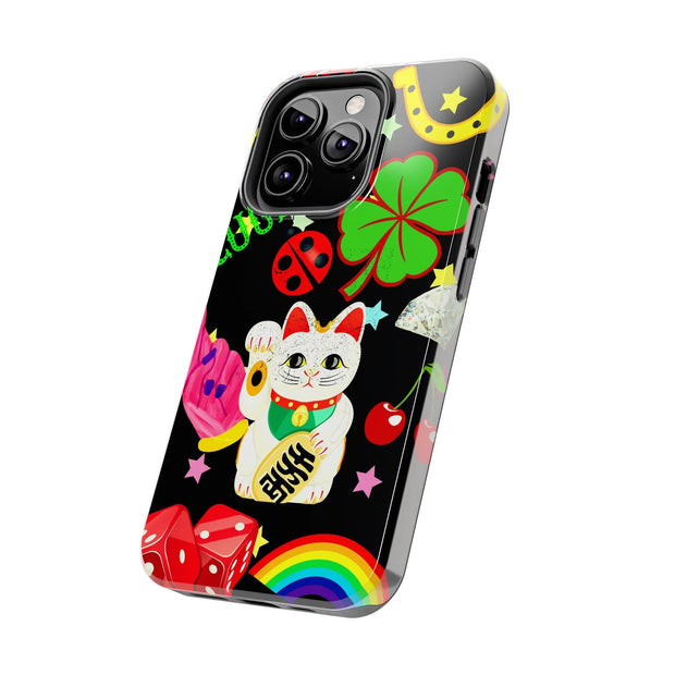 Lucky Symbols Tough Phone Case – 777 Dice Rainbow Maneki Neko Design - LavenderCeleste