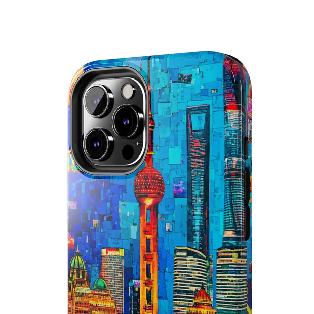 Shanghai Skyline Collage Pop Art Tough Phone Case LavenderCeleste