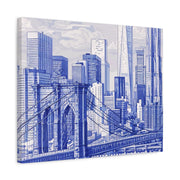 New York City Toile Art – Blue Scenic Skyline Matte Canvas Printify