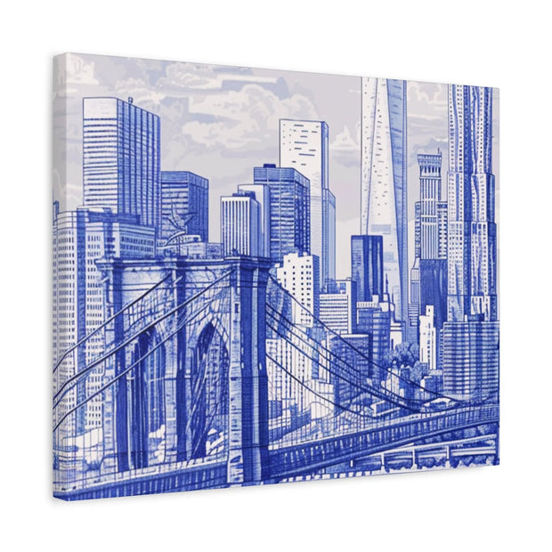 New York City Toile Art – Blue Scenic Skyline Matte Canvas Printify