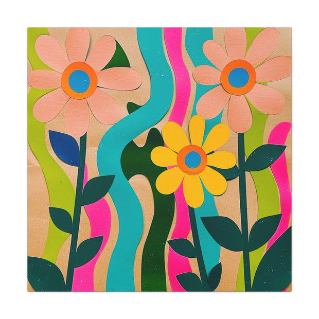 Groovy Paper Cut Flower Matte Canvas Art Printify