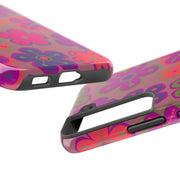 Retro Neon Groovy Flowers Tough Phone Case – 70s Psychedelic Floral Pattern LavenderCeleste