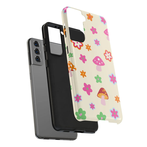 Retro Mushroom Flower Power Tough Phone Case LavenderCeleste